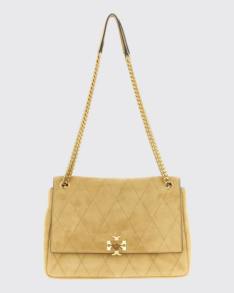 Tory Burch Charlie Schultertasche aus Wildleder mit verschiebbarem Henkel Grau