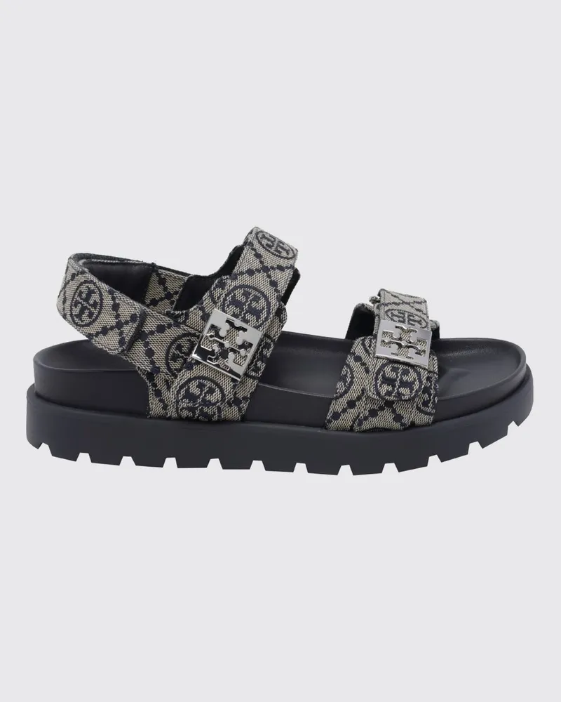 Tory Burch Mellow-Plateausandalen aus Jacquard-Canvas mit Double-T-Logo Grau