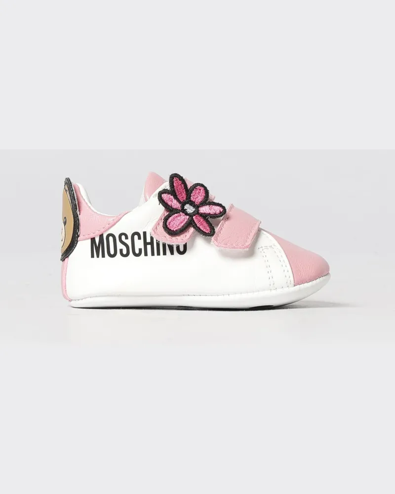 Moschino Leder-Sneakers mit aufgesetzter Blume Pink