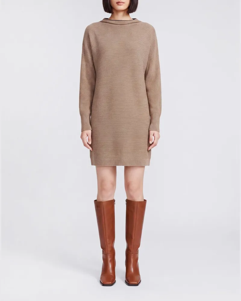 Brunello Cucinelli Strick-Minikleid aus Wolle, Kaschmir und Seide mit Monili-Stickerei Beige