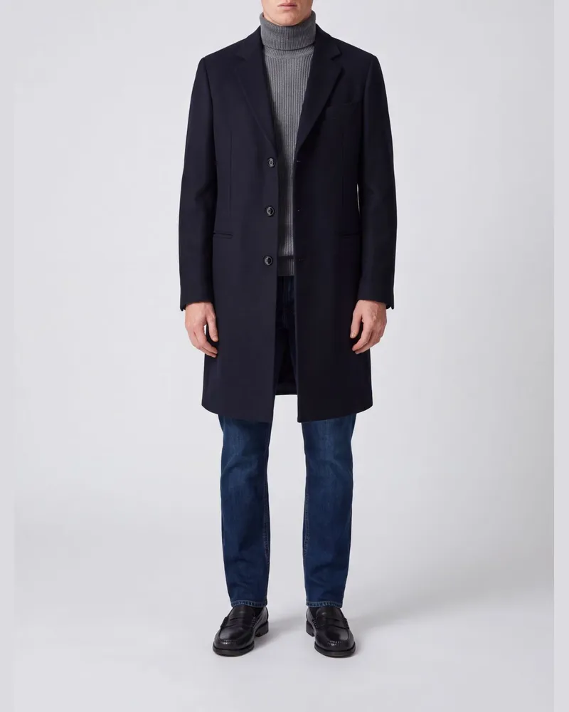 Giorgio Armani Einreihiger knielanger Mantel aus Schurwolle und Kaschmir Blau