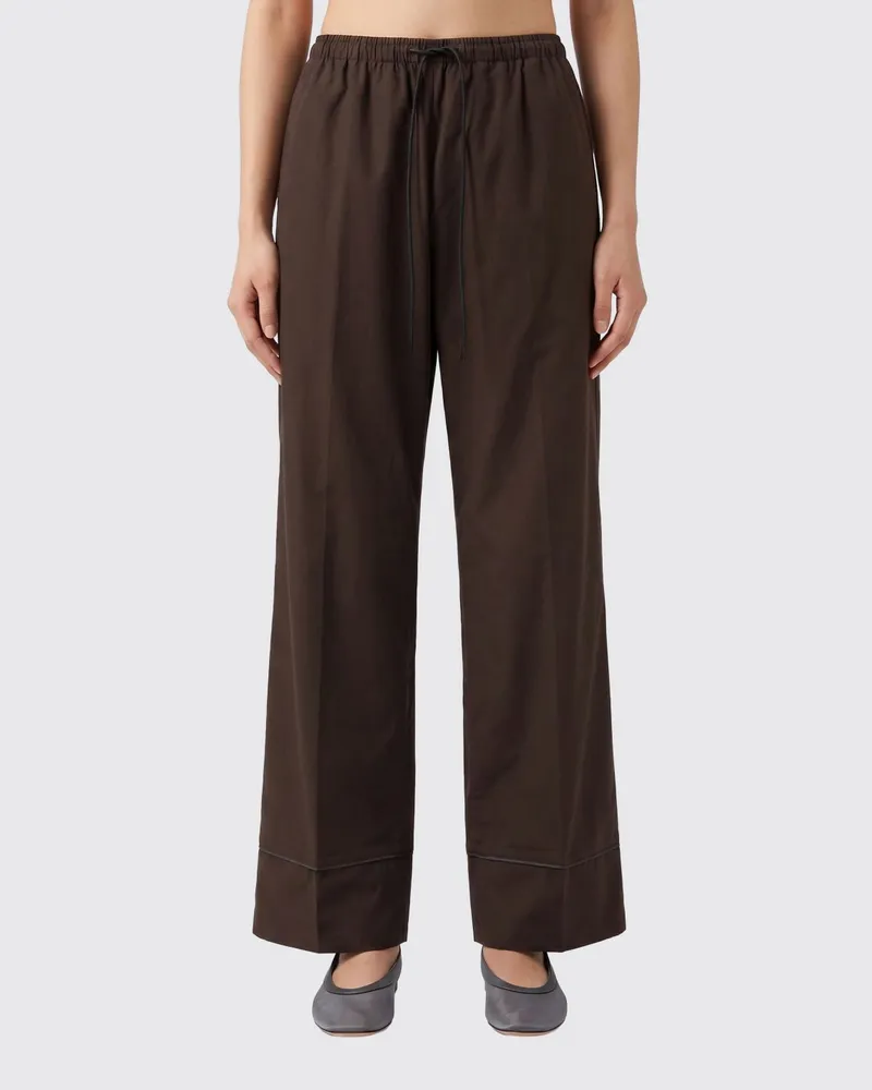 Yves Salomon Wide-Leg-Hose aus Baumwolle mit elastischem Kordelzugbund Braun