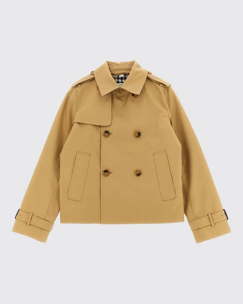 Burberry Kurzer Doppelreiher-Trenchcoat für Jungen aus Baumwolle Weiß