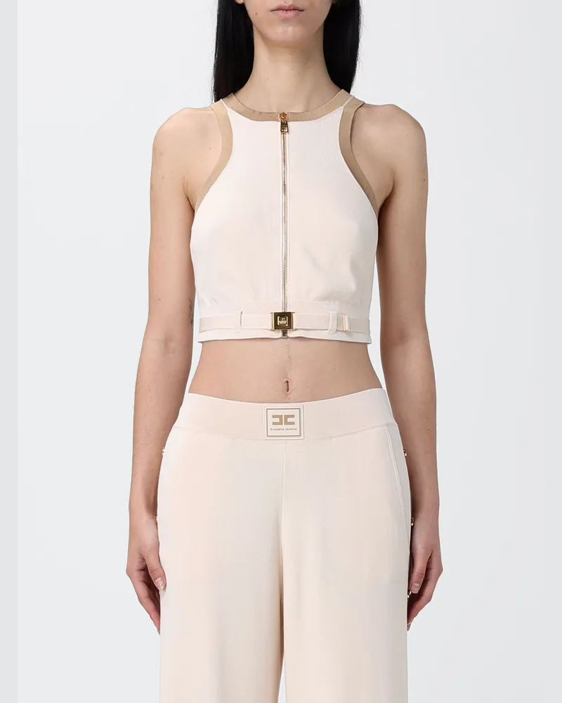 Elisabetta Franchi Viskose-Crop-Top mit Reißverschluss Butter