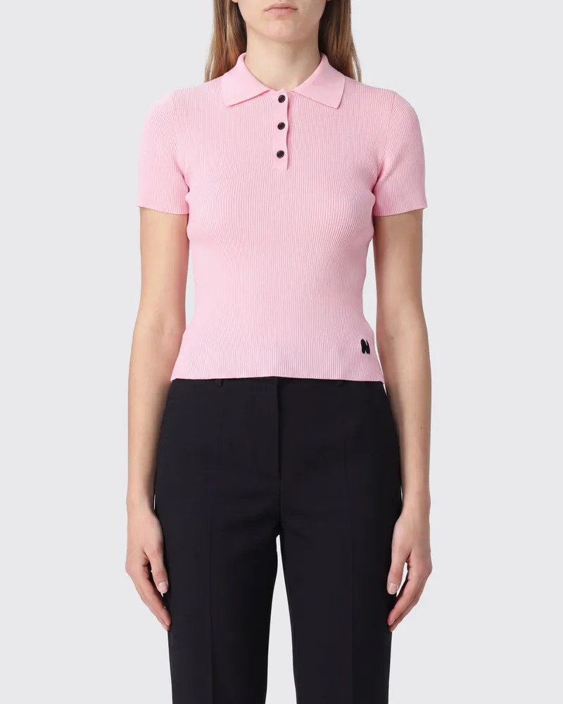 MSGM Gecropptes Rippstrick-Polo aus Stretch-Viskose Pink