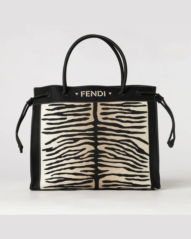 Fendi Große Magic Jacquard-Tragetasche mit Animal-Print Schwarz