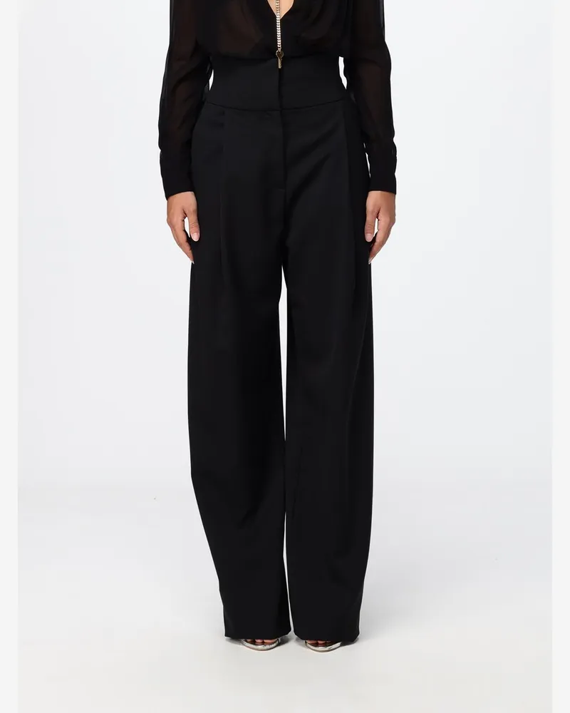 Elisabetta Franchi Palazzo-Hose mit hoher Taille aus Schurwoll-Gabardine Schwarz
