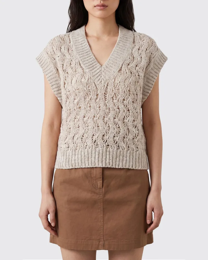 Brunello Cucinelli Strick aus Leinen und Seide Beige
