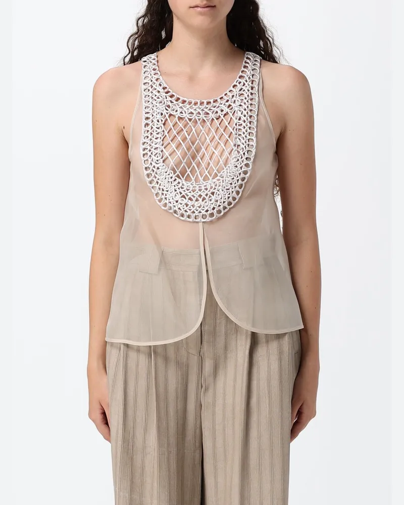 Emporio Armani Abend-Top aus Tüll mit Makramee-Einsätzen und schulterfreiem Design Nude
