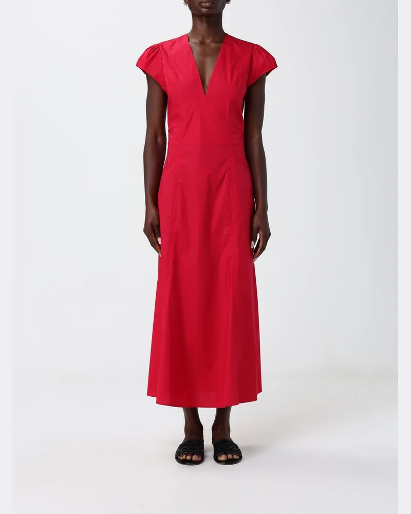 Twin-Set A-Linien-Midikleid aus Stretch-Baumwolle mit V-Ausschnitt Rot