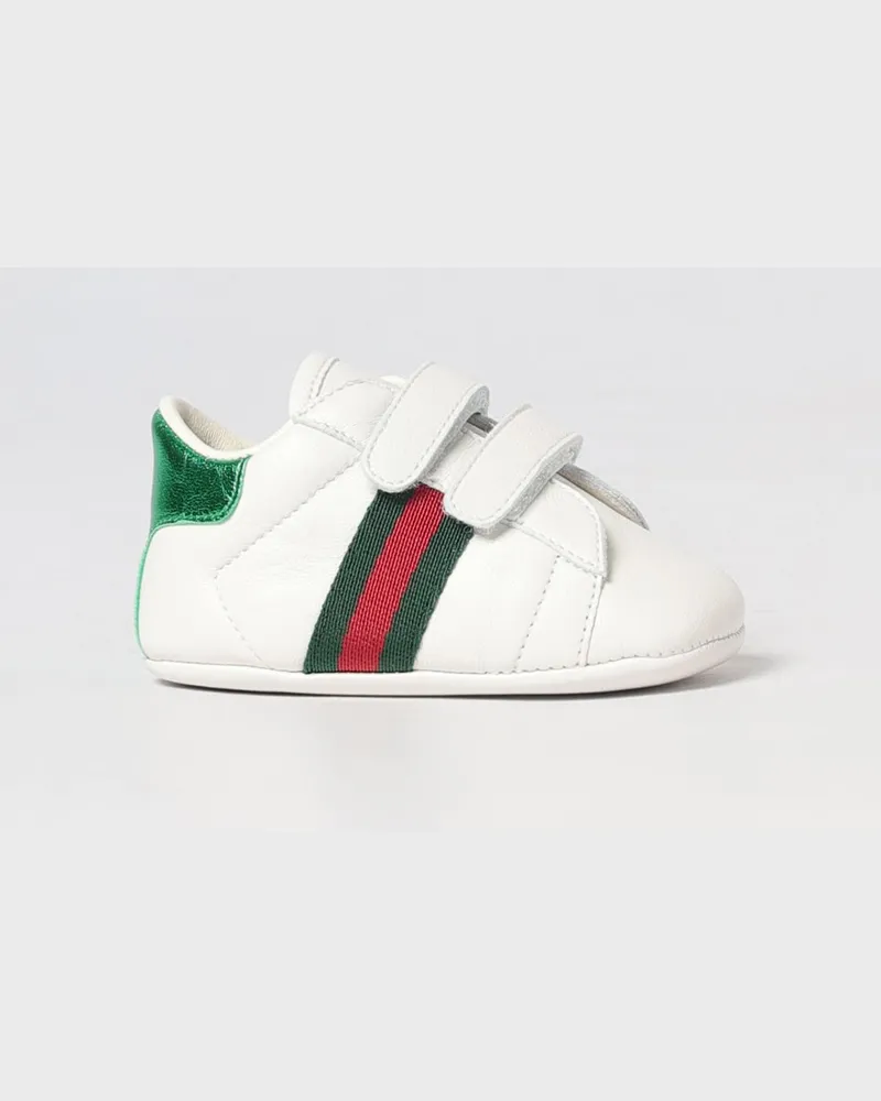 Gucci Jungen-Sneaker aus Leder mit Web-Streifen und Klettverschluss Weiß