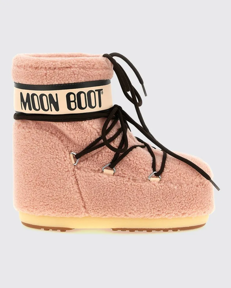 Moon Boot Niedrige Icon Shearling-Schneestiefel mit charakteristischer Schlauchschnürung Pink