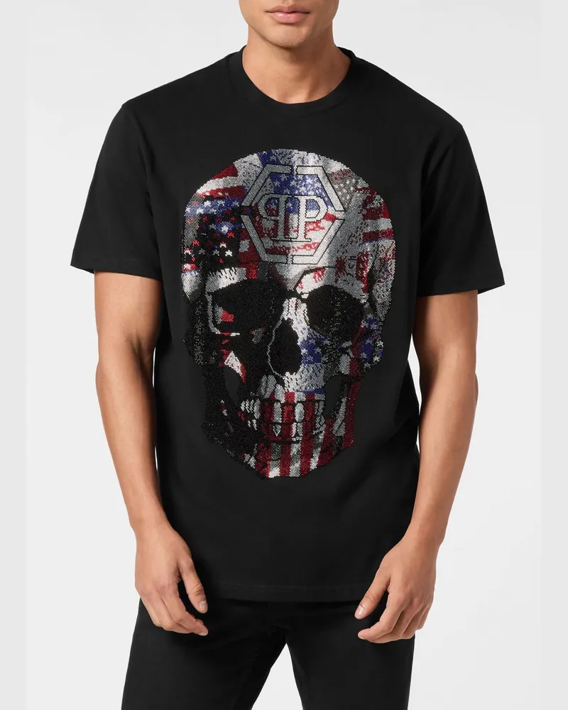 Philipp Plein T-Shirt aus Baumwolljersey mit Totenkopf-Print und Strass-Logo Schwarz