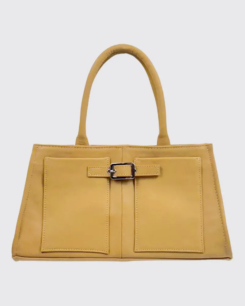 GIMAGUAS Annamaria Schultertasche aus Wildleder mit doppeltem Henkel Camel