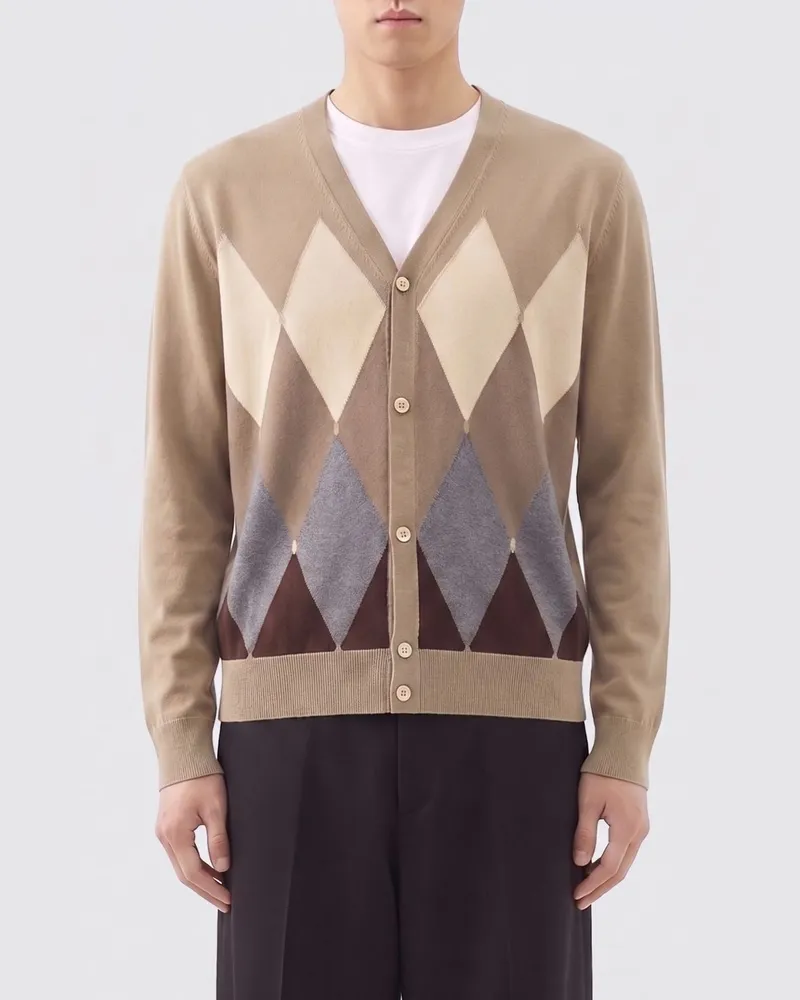 Ballantyne Rautenmuster-Cardigan aus Baumwolle und Kaschmir Beige