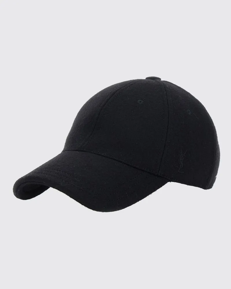 Saint Laurent Klassische schwarze Baseballkappe aus reiner Wolle mit minimalistischem Design Schwarz