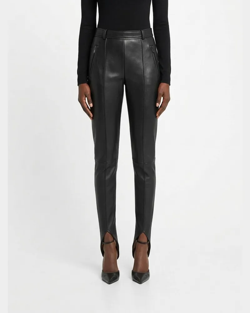 Balmain Mid-Rise Skinny-Hose aus glattem Lammleder Schwarz