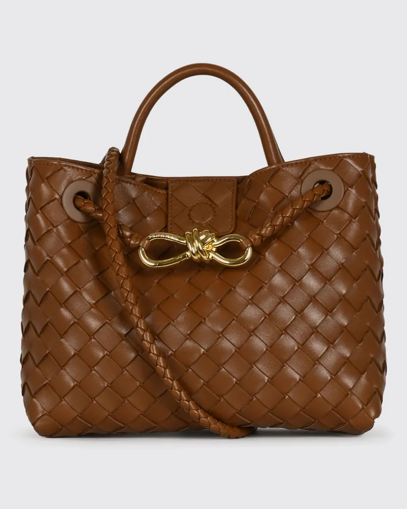 Bottega Veneta Kleine Handtasche Andiamo aus geflochtenem Leder mit Schultergurt Braun