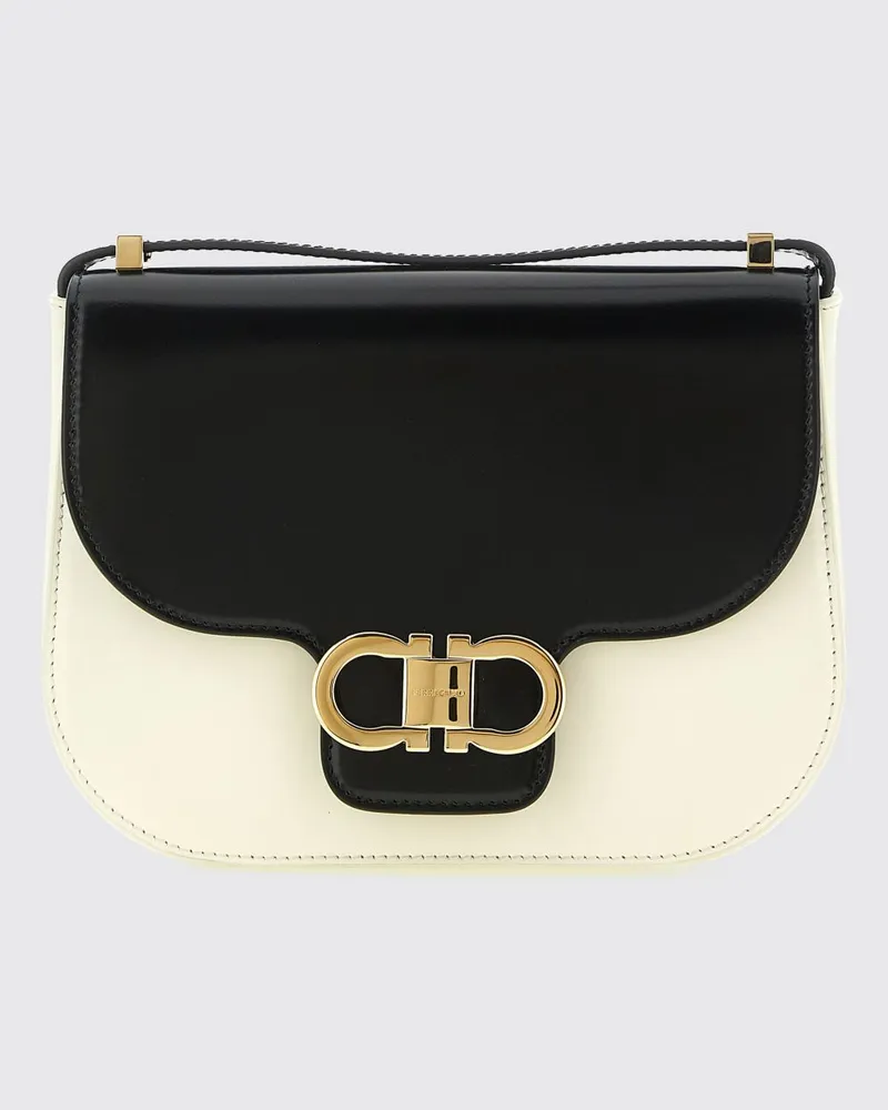 Ferragamo Mini North-South Crossbody-Tasche aus Bicolor-Leder Weiß
