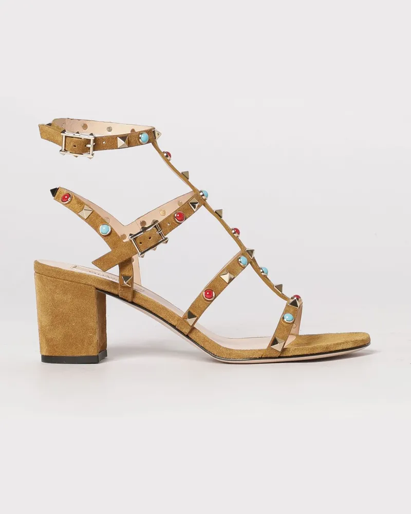Valentino Garavani Rockstud Sandalen aus Wildleder mit Steinen Beige