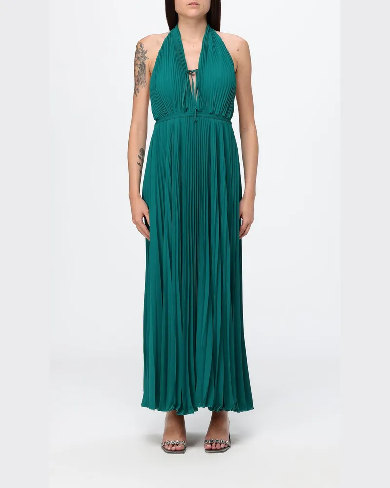 Raquel Diniz Raissa langes plissiertes Crêpe-Kleid mit Neckholder Grün