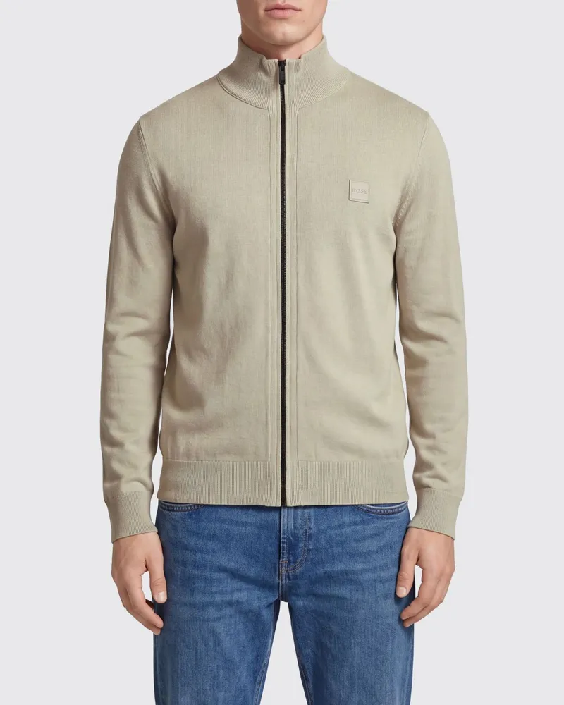 HUGO BOSS Sweatshirt mit Reißverschluss und Rollkragen aus Baumwolle und Kaschmir Beige