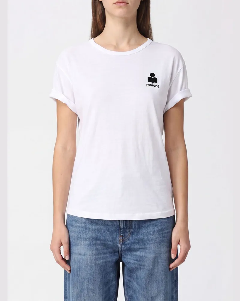 Étoile Isabel Marant Slim-Fit Leinen-T-Shirt mit beflocktem Logo und überschnittenen Schultern Weiß