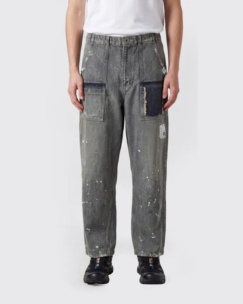 MIHARAYASUHIRO Jeans mit geradem Bein und abstraktem Muster aus Denim Blau