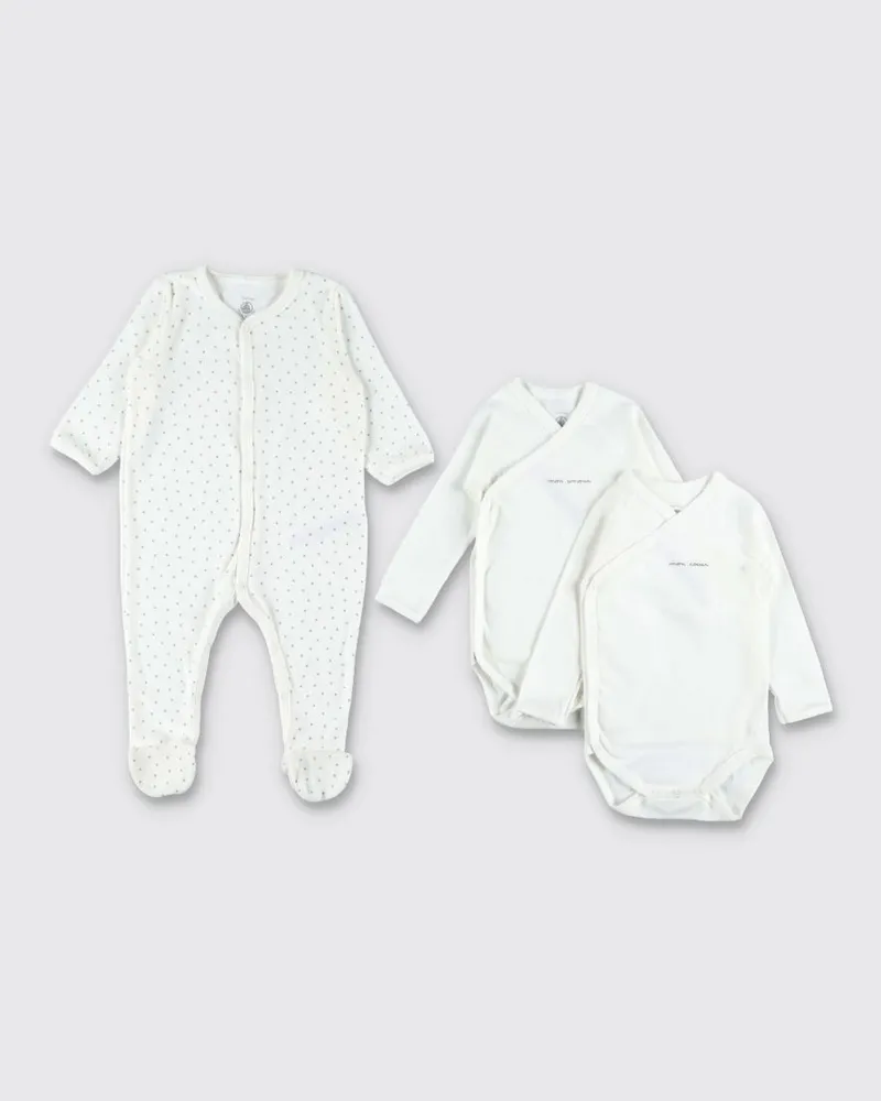 Petit Bateau 3-teiliges Set für Jungen aus bedruckter Baumwolle mit Füßchen Weiß
