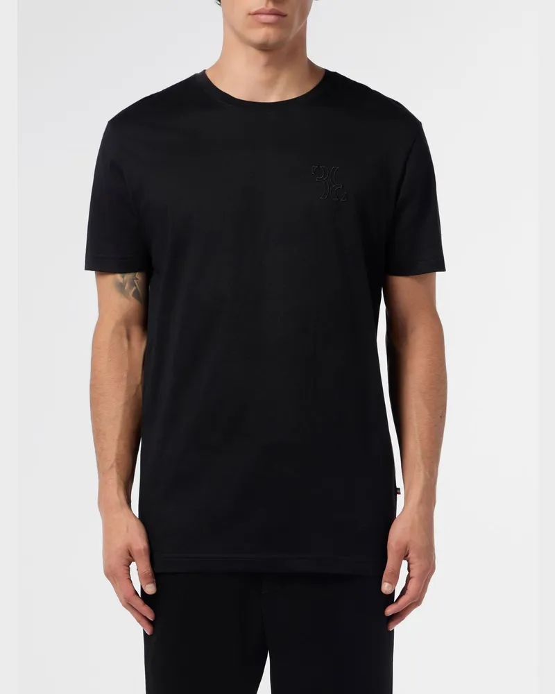 Billionaire Slim Fit Baumwoll-T-Shirt mit Ton-in-Ton-Logostickerei Schwarz