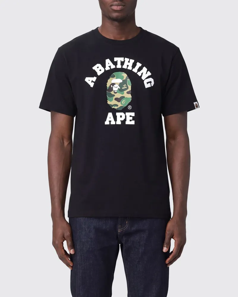 BAPE T-Shirt aus Baumwolljersey mit kontrastierendem Brustlogo Schwarz