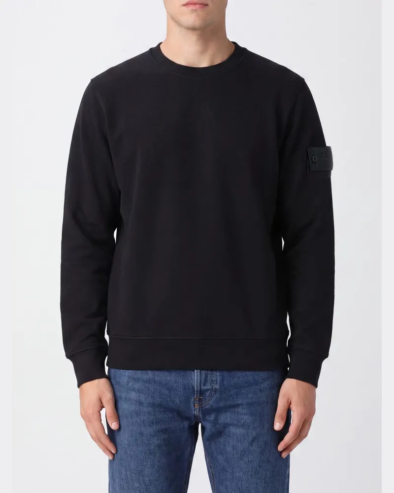 Stone Island Baumwoll-Jersey-Rundhalssweatshirt mit Kompass-Logo-Patch Blau