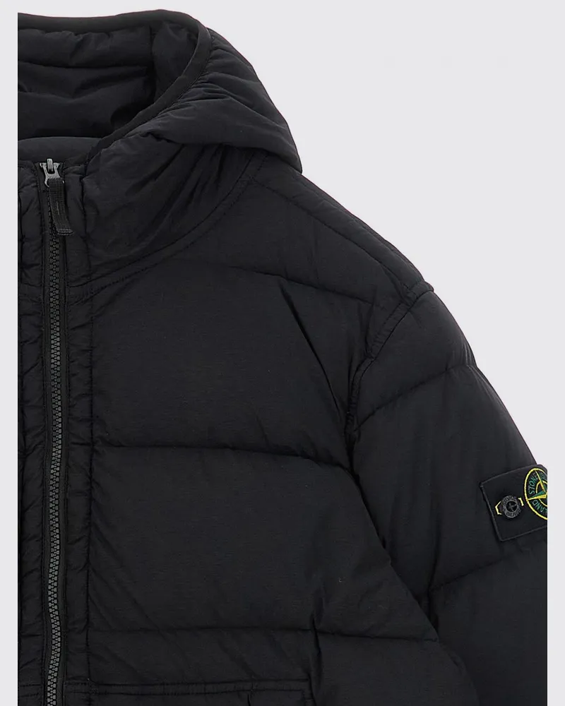 Stone Island Gesteppte Nylon-Daunenjacke für Jungen mit Kapuze und Logo Schwarz