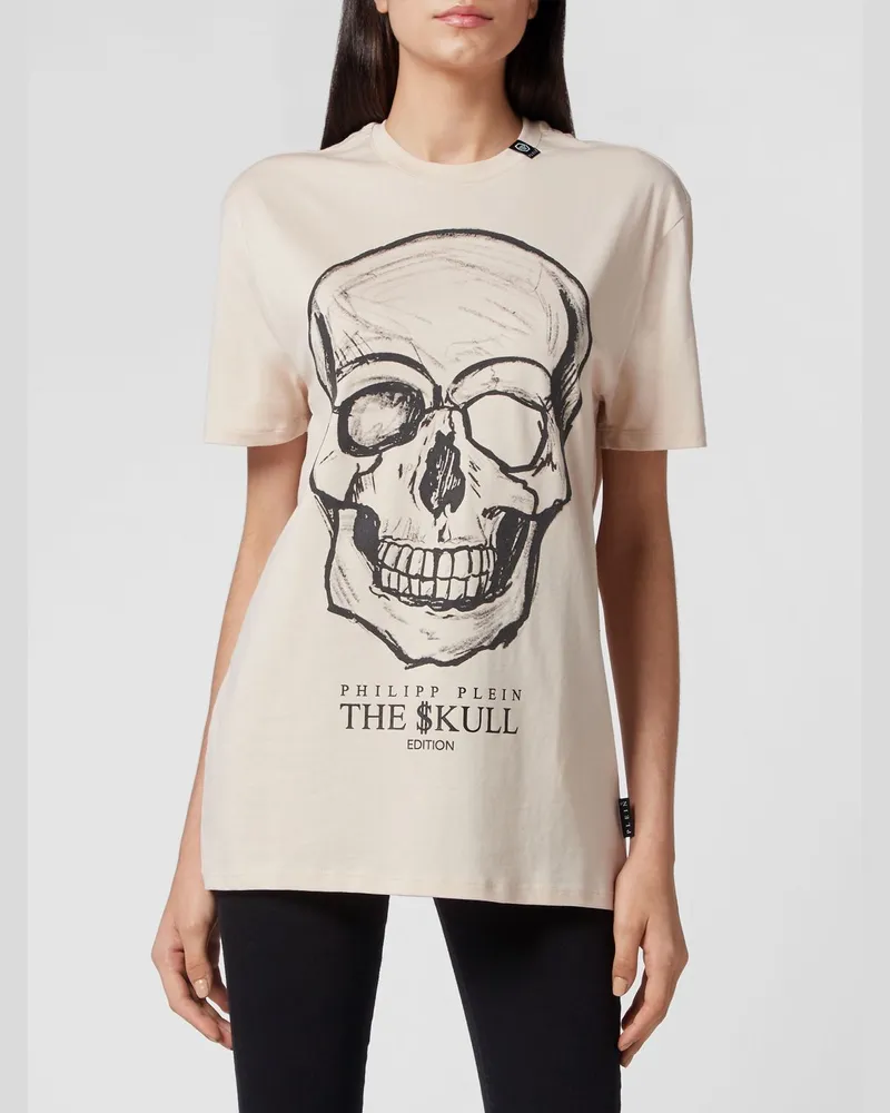 Philipp Plein Skull Jersey-T-Shirt mit kontrastierendem Logo-Print Beige