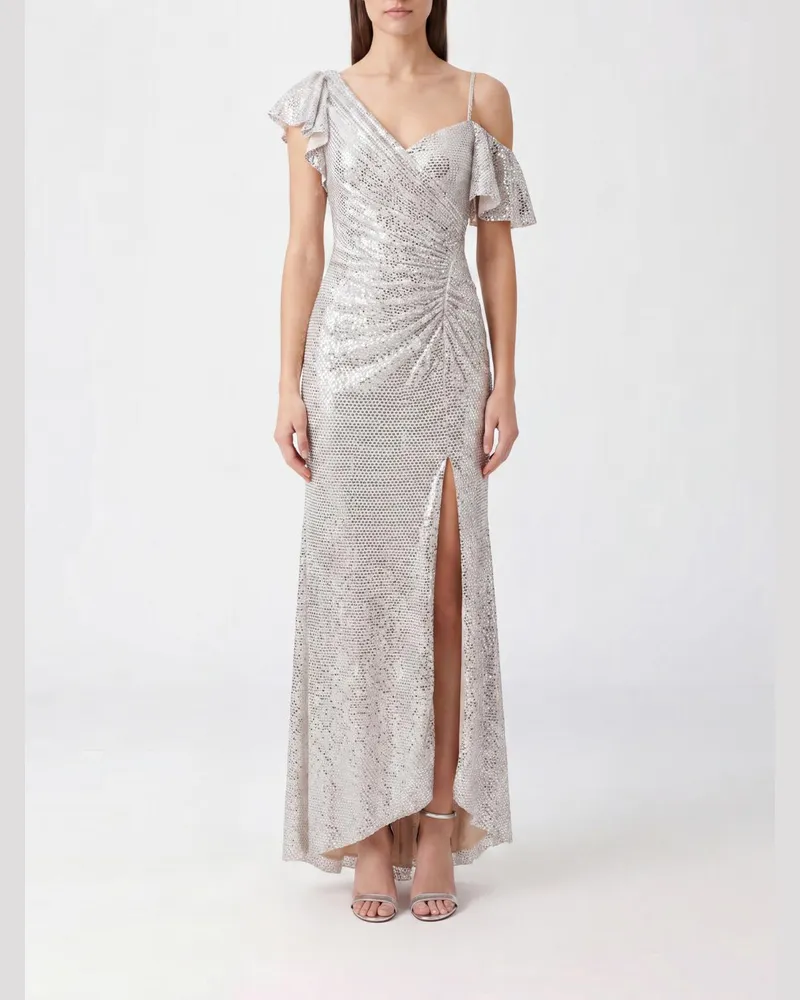Self-Portrait Langes One-Shoulder-Abendkleid mit Strass und Schlitz Champagne