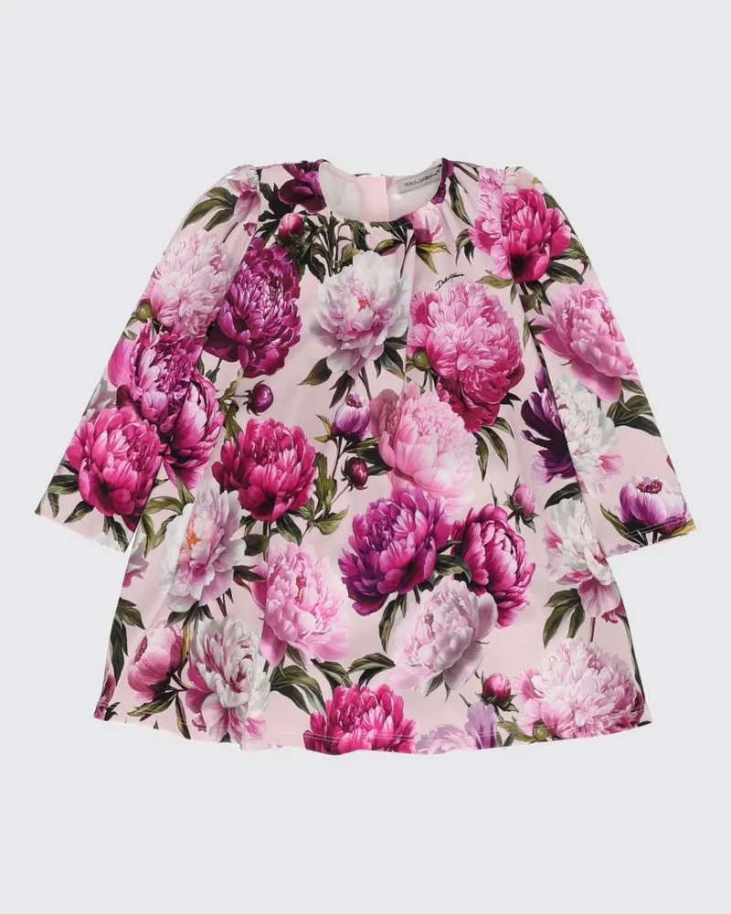 Dolce & Gabbana DOLCE  GABBANA Kurzes langärmeliges Baumwollkleid von Dolce & Gabbana für Mädchen mit Blumendruck Pink