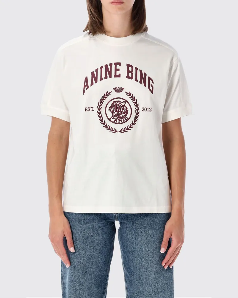 Anine Bing Bedrucktes Baumwoll-T-Shirt mit Rundhalsausschnitt Cream