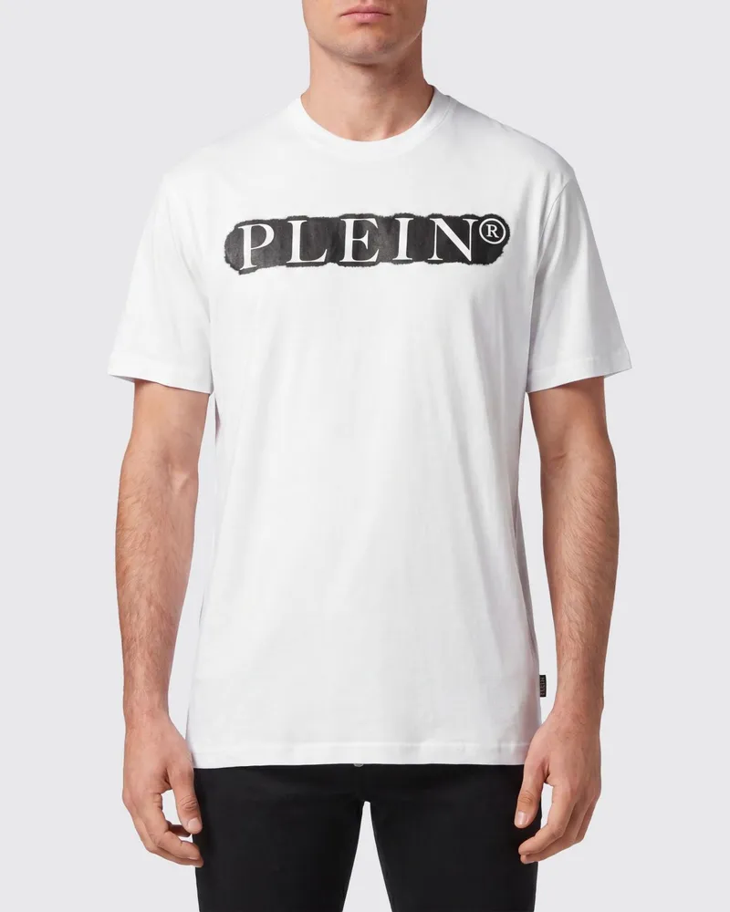 Philipp Plein Baumwoll-T-Shirt mit Rundhalsausschnitt und kontrastierendem Logo-Schriftzug-Print Weiß