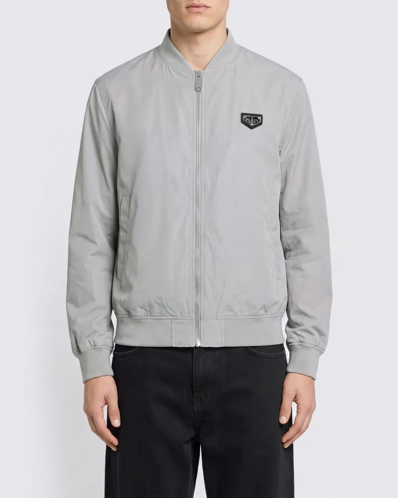 Philipp Plein Leichte Nylon-Bomberjacke mit ikonischem Kragen und Logo Grau