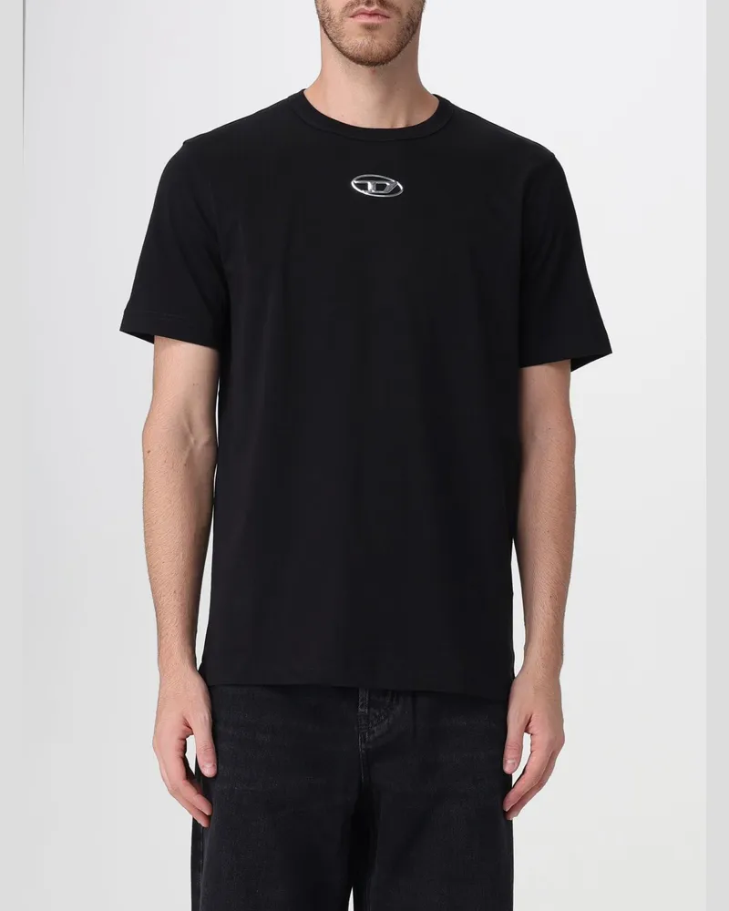 Diesel Rundhals-T-Shirt aus Baumwolle mit Oval D-Logo Schwarz