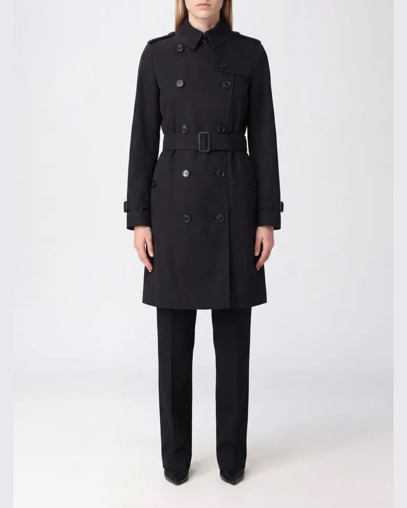 Burberry Knielanger zweireihiger Baumwoll-Trenchcoat mit Gürtel und Schulterklappen Schwarz