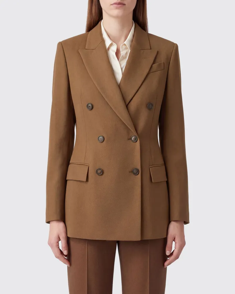 Brunello Cucinelli Zweireihiger Wollmisch-Blazer mit schmaler Passform Braun