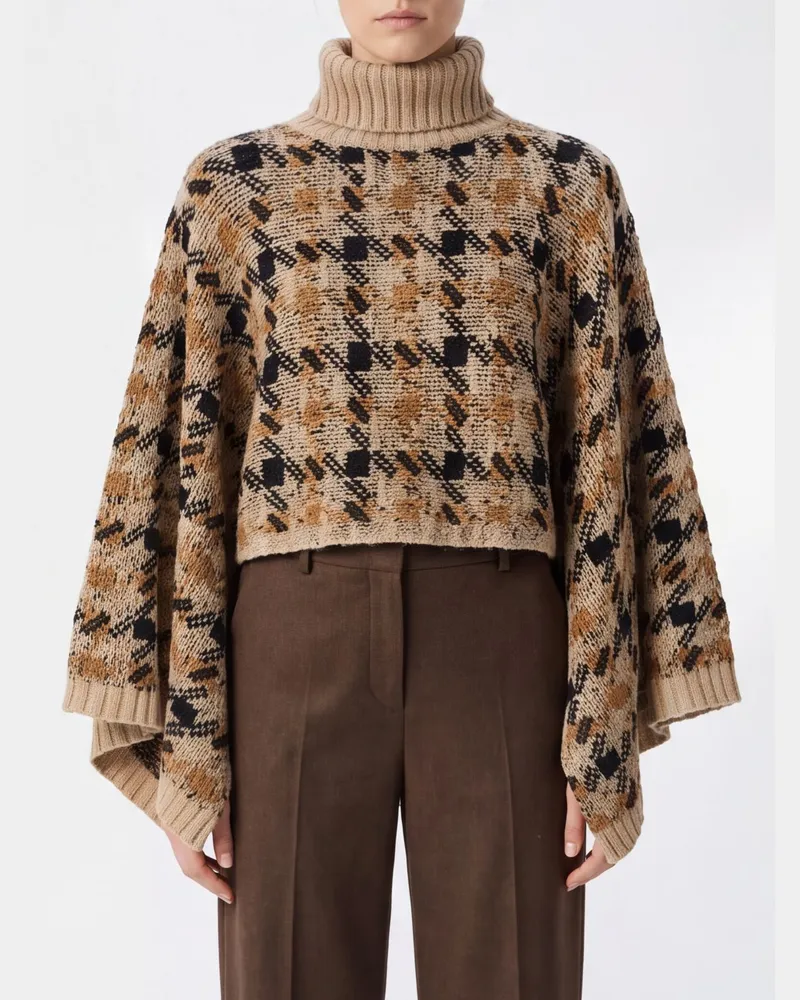 Twin-Set Rollkragenpullover aus Wollmischung mit Hahnentrittmuster Braun