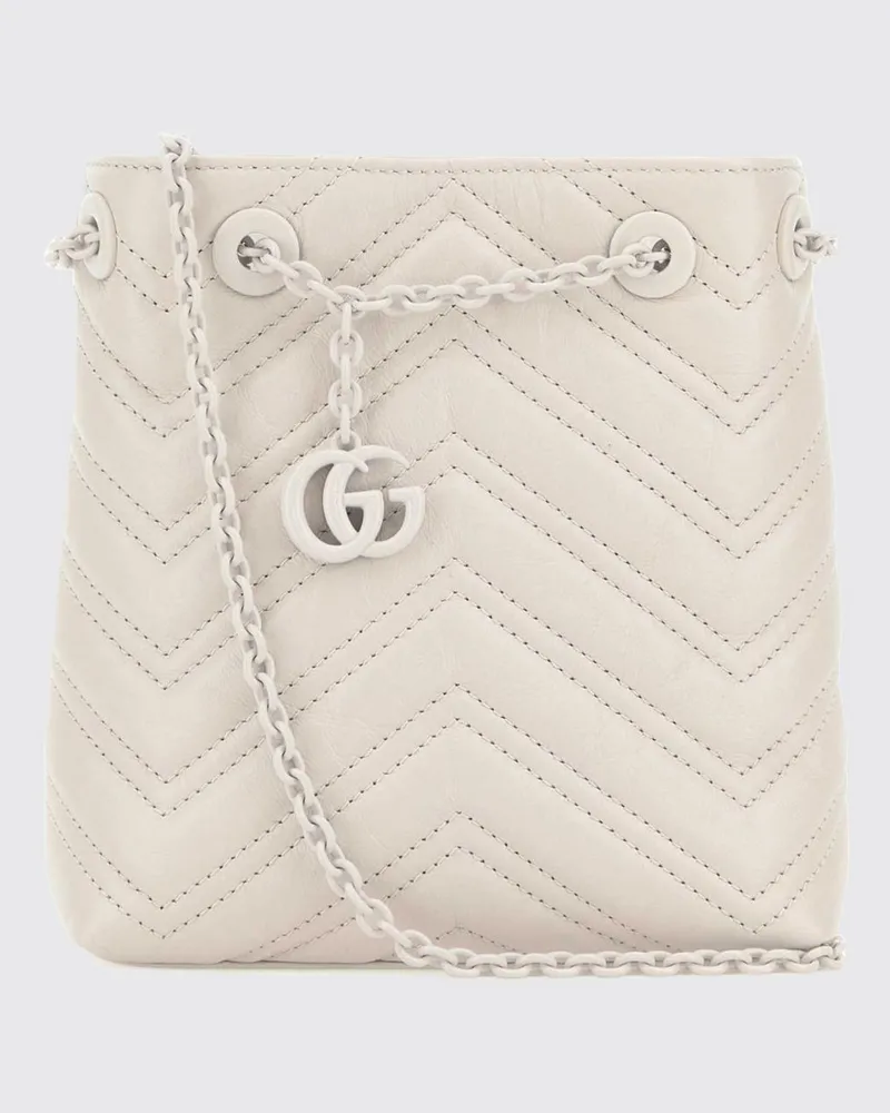 Gucci GG Marmont Mini-Beuteltasche von aus Chevron-Matelassé-Nappaleder mit GG-Logo Ivory