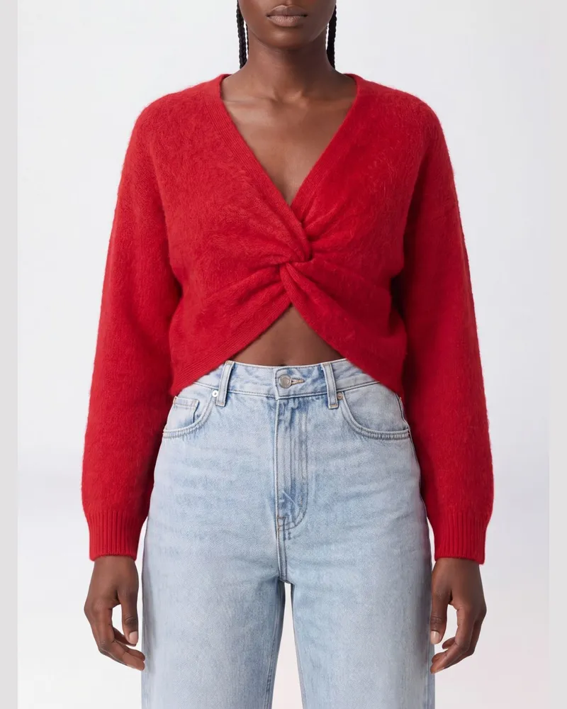 Twin-Set Pullover aus Woll-Kaschmir-Mischung mit V-Ausschnitt und asymmetrischem Saum Rot