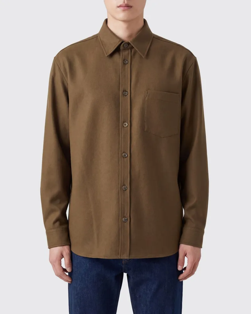 A.P.C. Hemdjacke Malaury aus Schurwollmischung mit aufgesetzten Taschen Braun