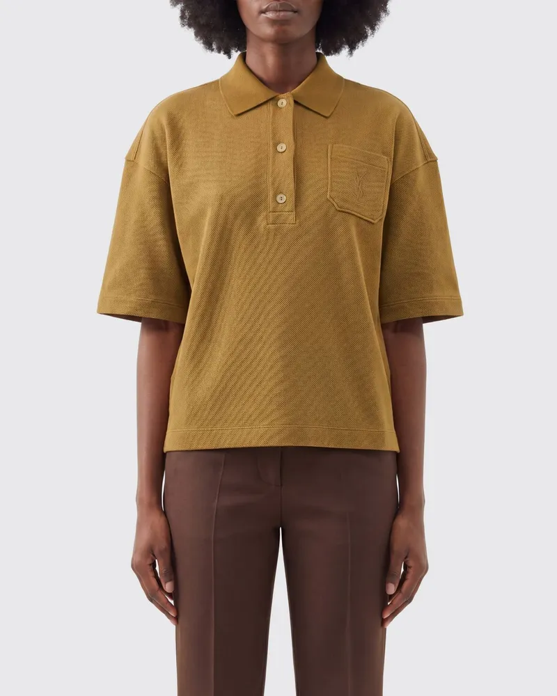 Saint Laurent Kurzärmeliges Baumwoll-Poloshirt mit aufgesetzter Tasche Honey