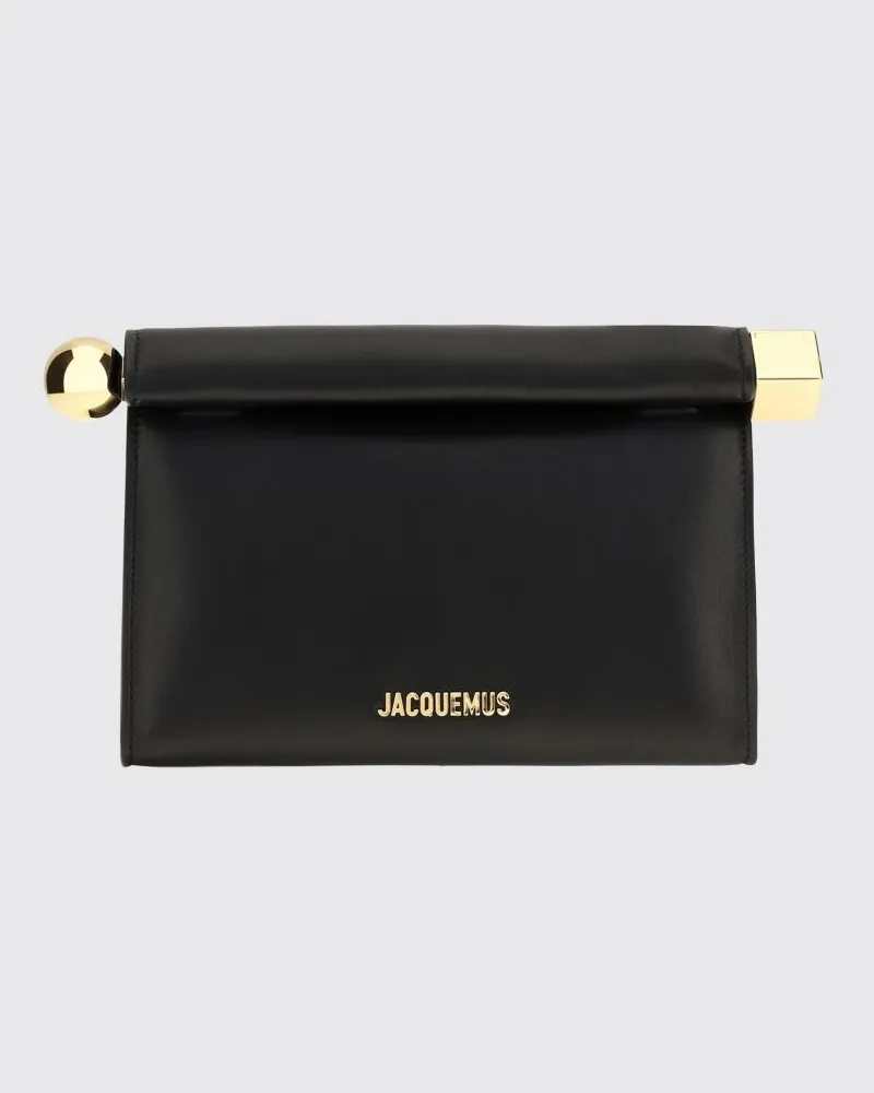Jacquemus Feste Rond Carré Mini-Clutch aus Lammleder mit Schriftzug-Logo Schwarz