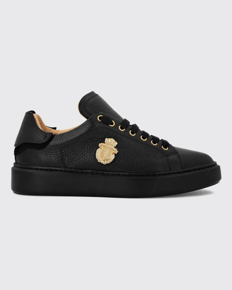 Billionaire Low-Top-Sneaker aus genarbtem Leder mit appliziertem Logo und Gummisohle Schwarz