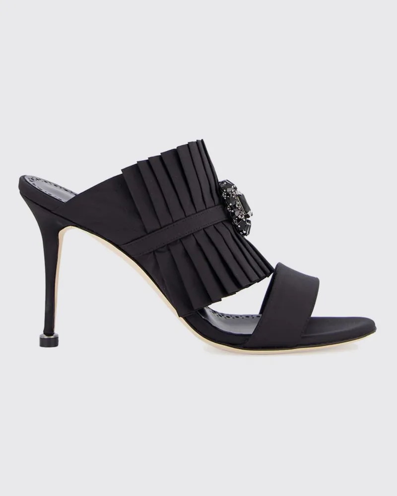 Manolo Blahnik Danteuil Plissierte Seiden-Mules mit Kristallverzierung Schwarz